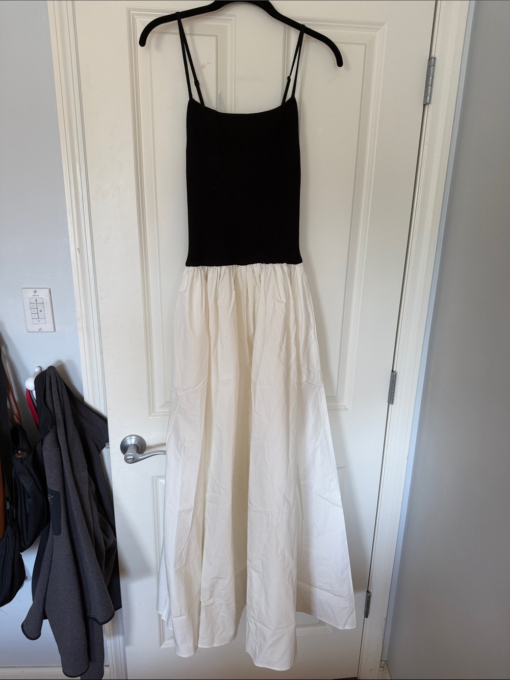 Toccin black and white spaghetti strap maxi dress